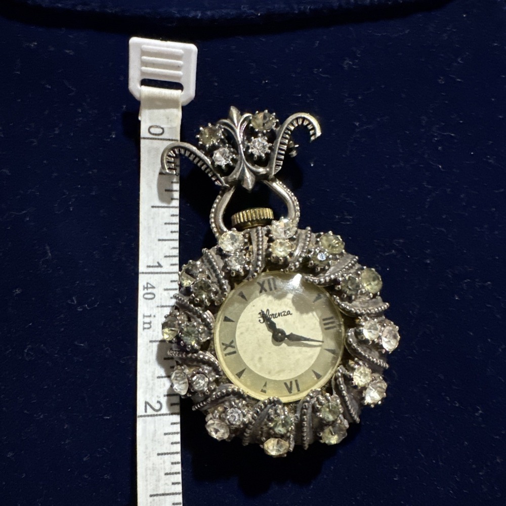 Florenza Signed Vintage Pin Brooch Large Rhinestones EUC